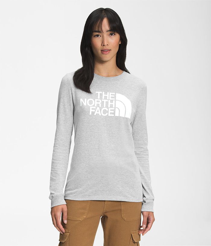 The North Face T-Shirts Dames Lange Mouw Half Dome CQUP72045 - Lichtgrijs